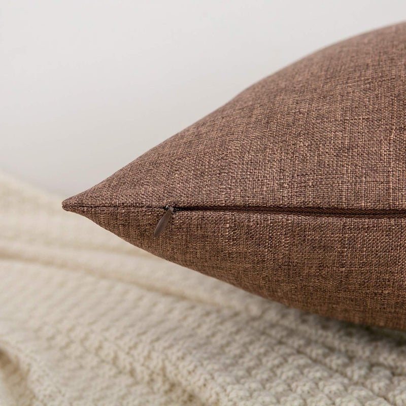 RainRoad Linen Decorative Throw Pillow Covers Cushion Cover Pillow Case for Sofa Couch Bed Chair, Soft Square Light Brown Throw Pillows 18x18 Inch,Set of 2 - Image 3